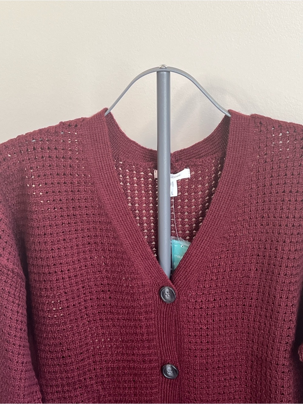 Maurices Burgundy Red Waffle Knit V-Neck Button Cardigan Size L NWT - Picture 5 of 6